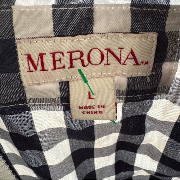 Gingham MERONA BomberJacket Navy & White Zip up Long Sleeve preppy checked Large - Picture 5 of 8